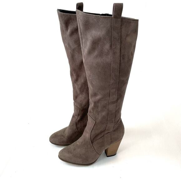 Faryl by Faryl Robbin brown tall faux suede heeled boots size 7 - Picture 1 of 12